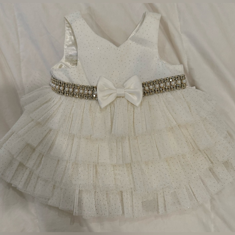 Elegant White Dress with Bow and Sparkles